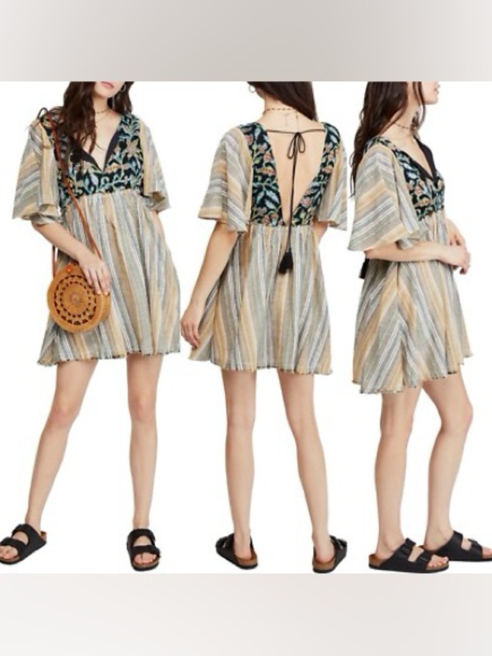 Free People Under The Sun Tunic XS Boho Festival Dress Deep V Back Mini Tunic